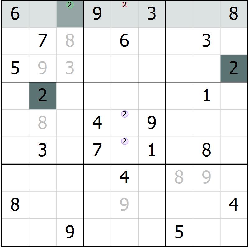 Position des candidats pour la solution de la Gr 7 page 10 du magazine de sudoku Extrême n° 042