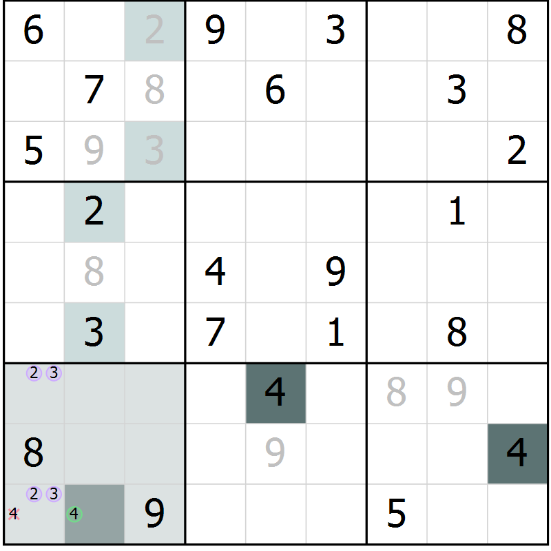Position des candidats pour la solution de la Gr 7 page 10 du magazine de sudoku Extrême n° 042