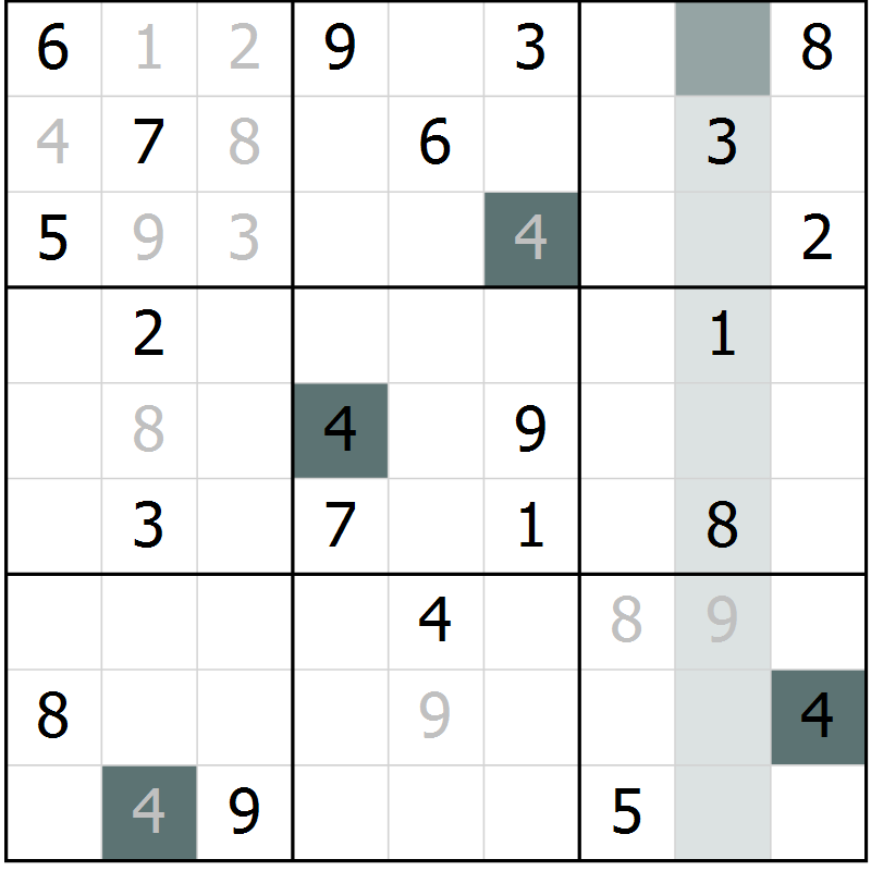 Position des candidats pour la solution de la Gr 7 page 10 du magazine de sudoku Extrême n° 042