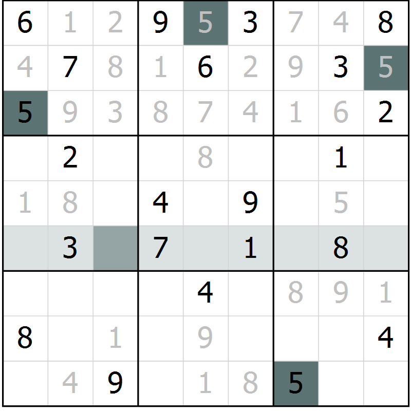 Position des candidats pour la solution de la Gr 7 page 10 du magazine de sudoku Extrême n° 042