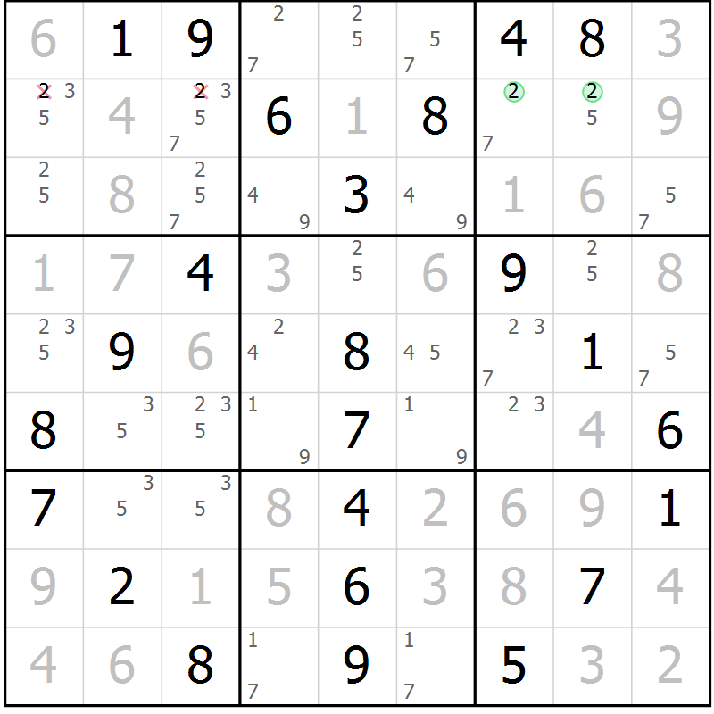 Position des candidats pour la solution de la Gr 71 page 74 du magazine de sudoku Extrême n° 042