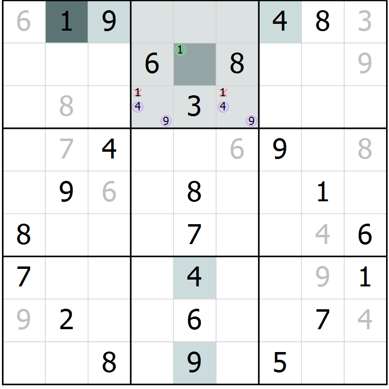 Position des candidats pour la solution de la Gr 71 page 74 du magazine de sudoku Extrême n° 042