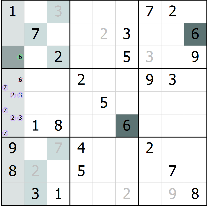 Position des candidats pour la solution de la Gr 72 page 75 du magazine de sudoku Extrême n° 042