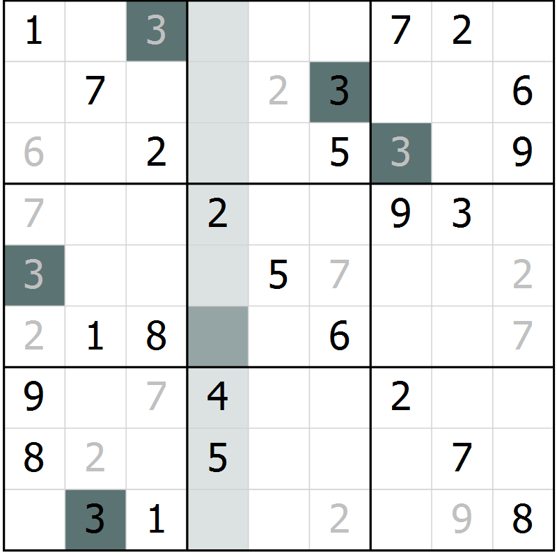 Position des candidats pour la solution de la Gr 72 page 75 du magazine de sudoku Extrême n° 042