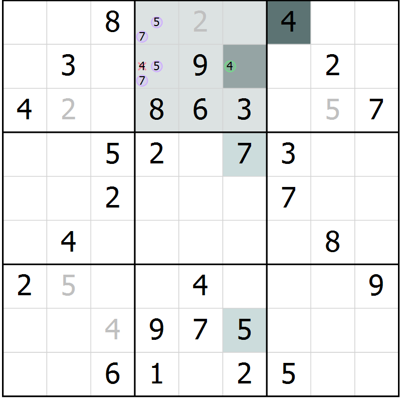 Position des candidats pour la solution de la Gr 73 page 76 du magazine de sudoku Extrême n° 042