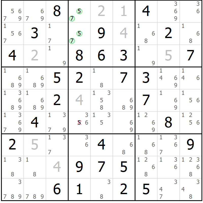 Position des candidats pour la solution de la Gr 73 page 76 du magazine de sudoku Extrême n° 042