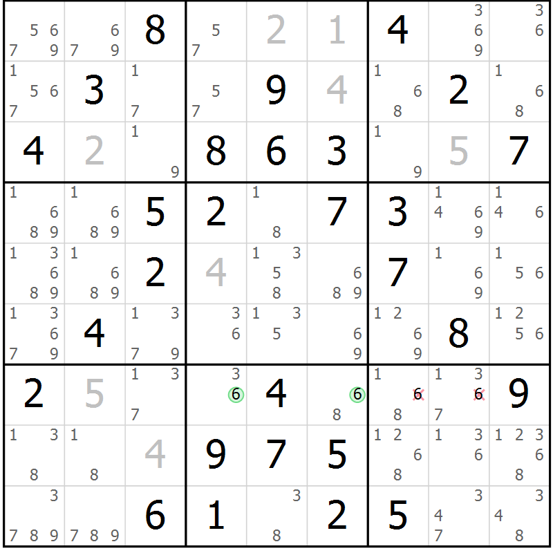 Position des candidats pour la solution de la Gr 73 page 76 du magazine de sudoku Extrême n° 042