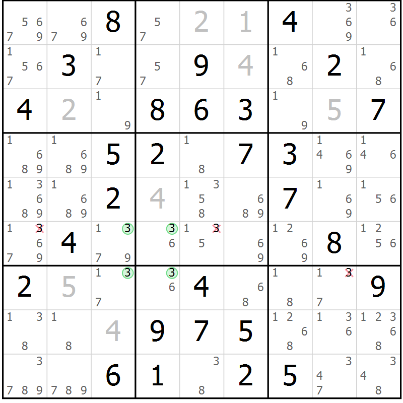 Position des candidats pour la solution de la Gr 73 page 76 du magazine de sudoku Extrême n° 042