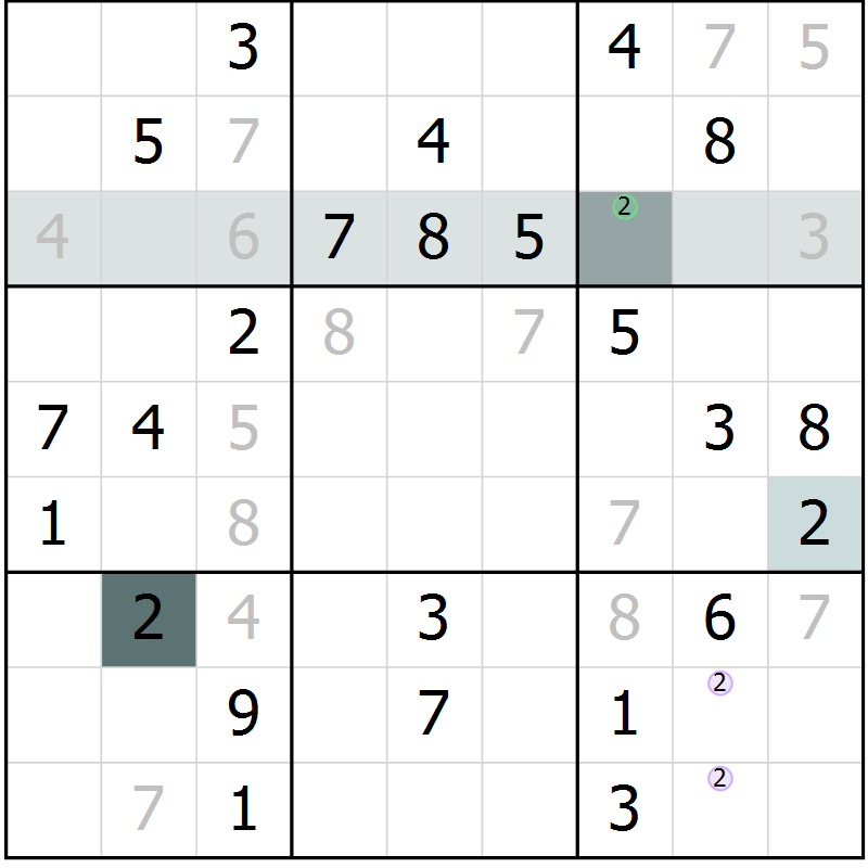 Position des candidats pour la solution de la Gr 74 page 77 du magazine de sudoku Extrême n° 042