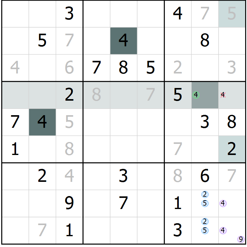 Position des candidats pour la solution de la Gr 74 page 77 du magazine de sudoku Extrême n° 042