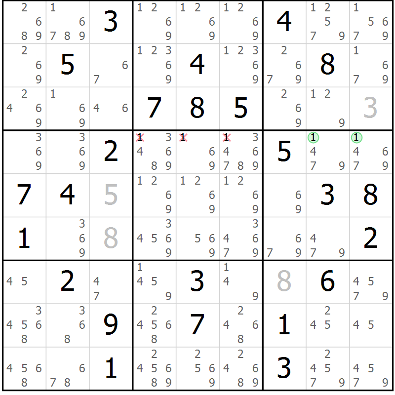 Position des candidats pour la solution de la Gr 74 page 77 du magazine de sudoku Extrême n° 042