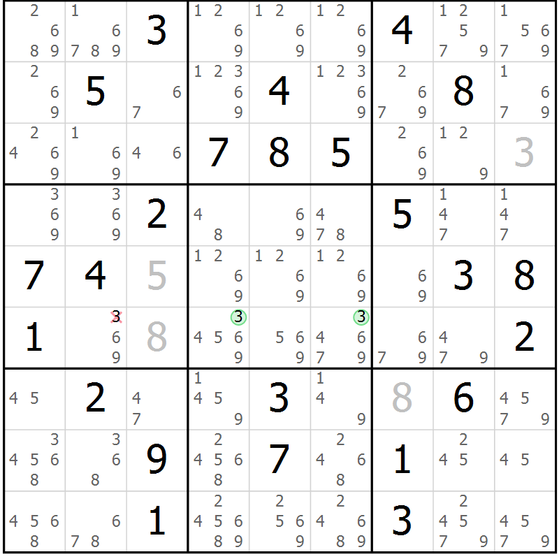 Position des candidats pour la solution de la Gr 74 page 77 du magazine de sudoku Extrême n° 042