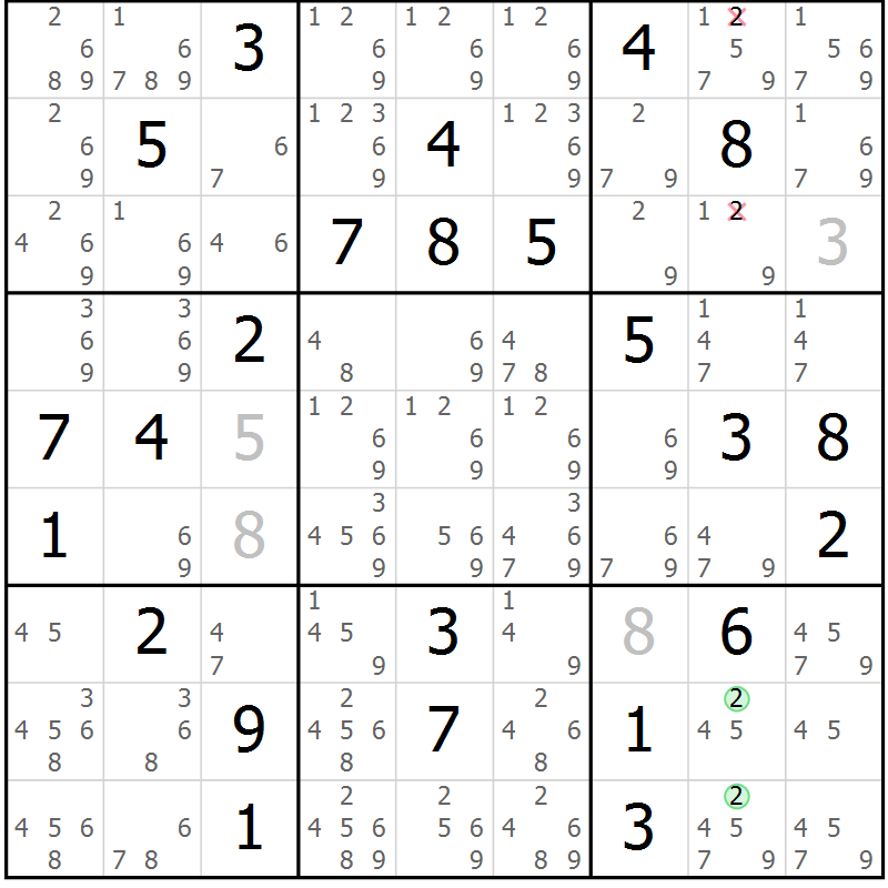 Position des candidats pour la solution de la Gr 74 page 77 du magazine de sudoku Extrême n° 042