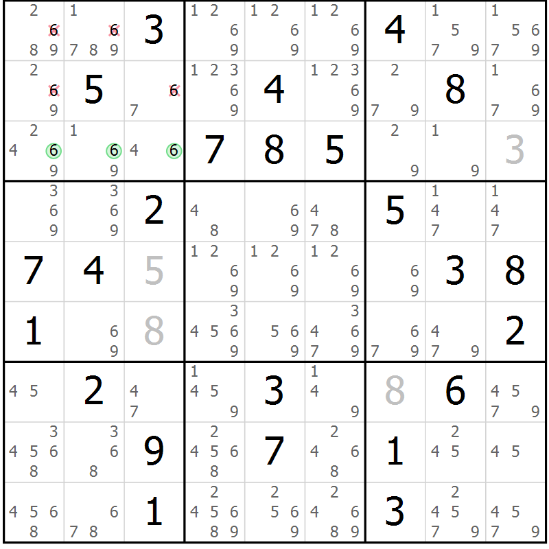 Position des candidats pour la solution de la Gr 74 page 77 du magazine de sudoku Extrême n° 042