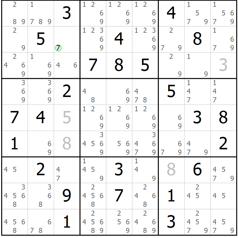 Position des candidats pour la solution de la Gr 74 page 77 du magazine de sudoku Extrême n° 042