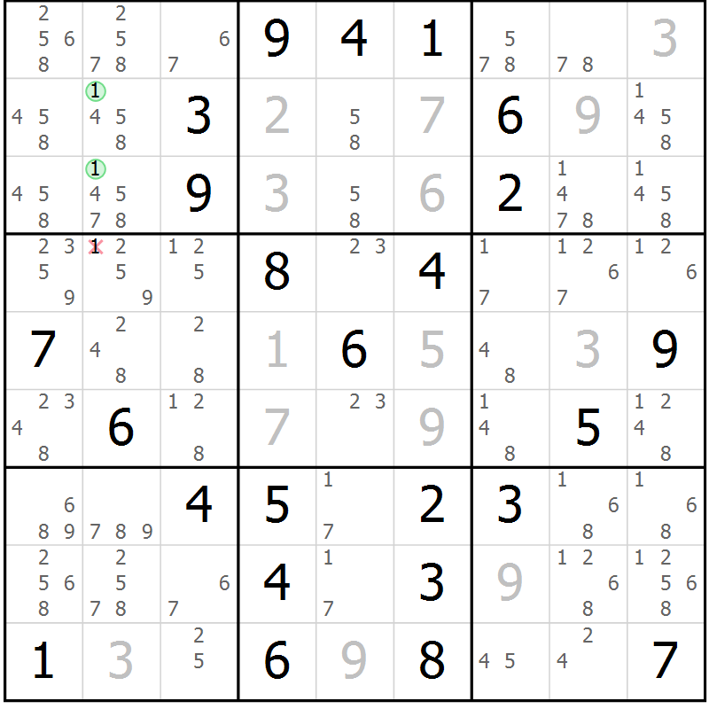 Position des candidats pour la solution de la Gr 75 page 78 du magazine de sudoku Extrême n° 042