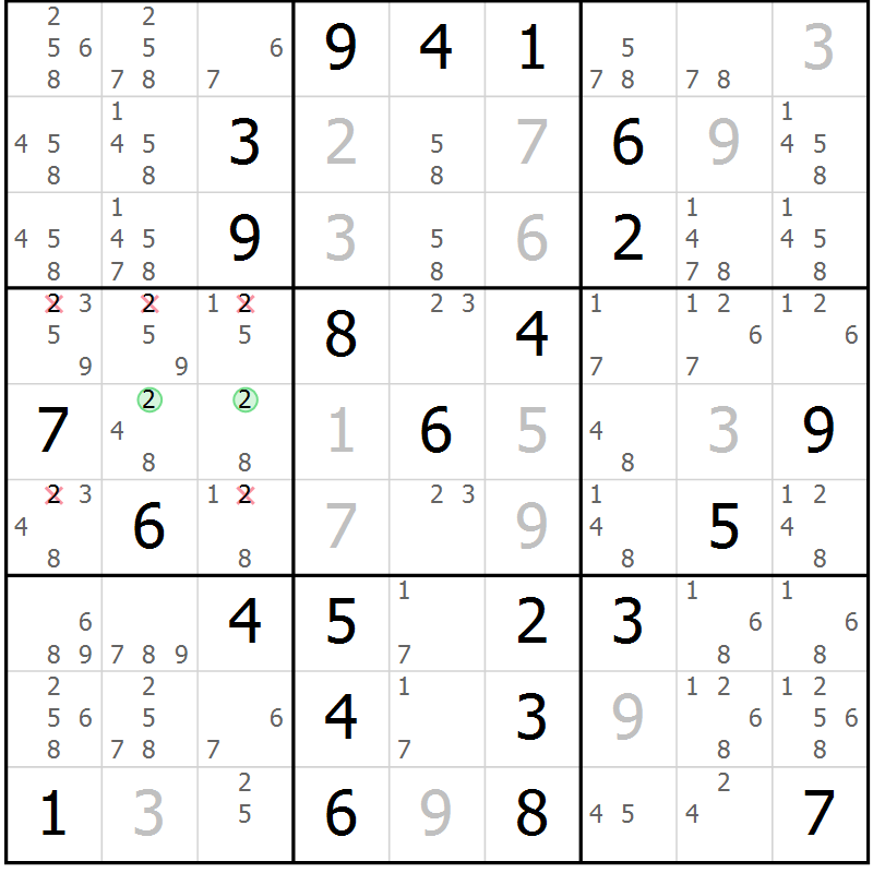 Position des candidats pour la solution de la Gr 75 page 78 du magazine de sudoku Extrême n° 042