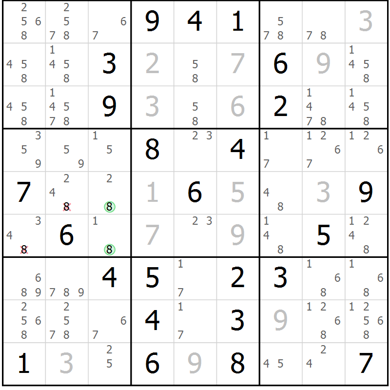 Position des candidats pour la solution de la Gr 75 page 78 du magazine de sudoku Extrême n° 042