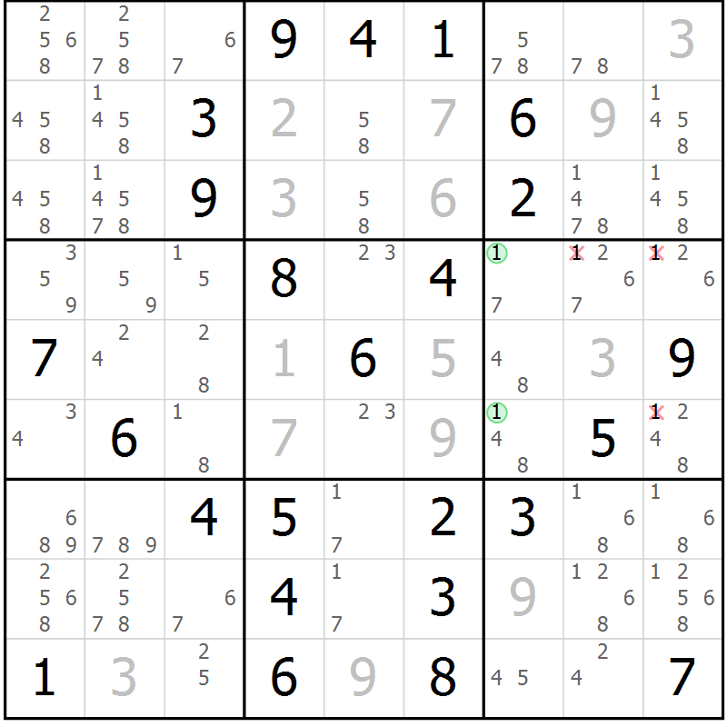 Position des candidats pour la solution de la Gr 75 page 78 du magazine de sudoku Extrême n° 042