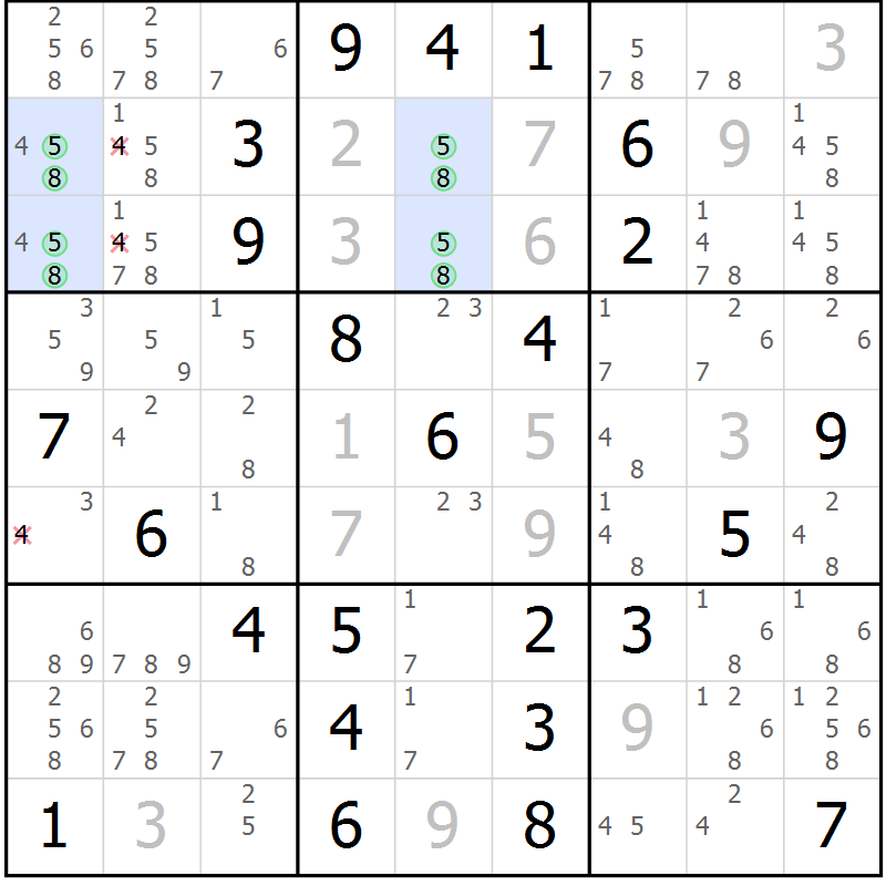 Position des candidats pour la solution de la Gr 75 page 78 du magazine de sudoku Extrême n° 042