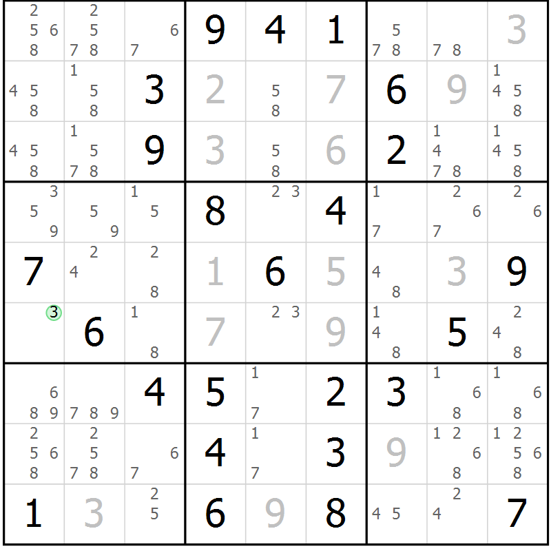 Position des candidats pour la solution de la Gr 75 page 78 du magazine de sudoku Extrême n° 042