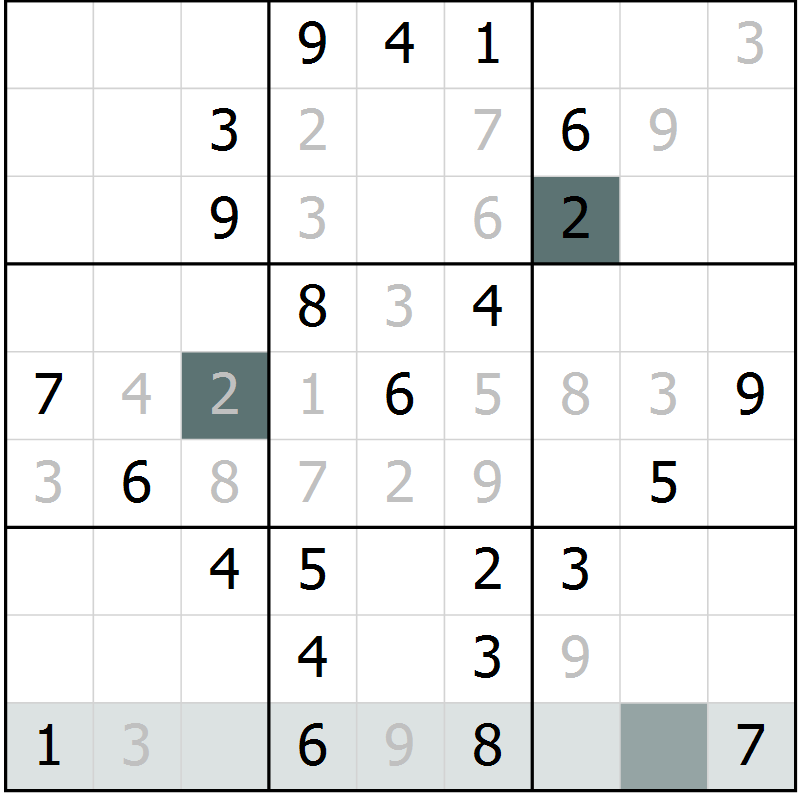 Position des candidats pour la solution de la Gr 75 page 78 du magazine de sudoku Extrême n° 042