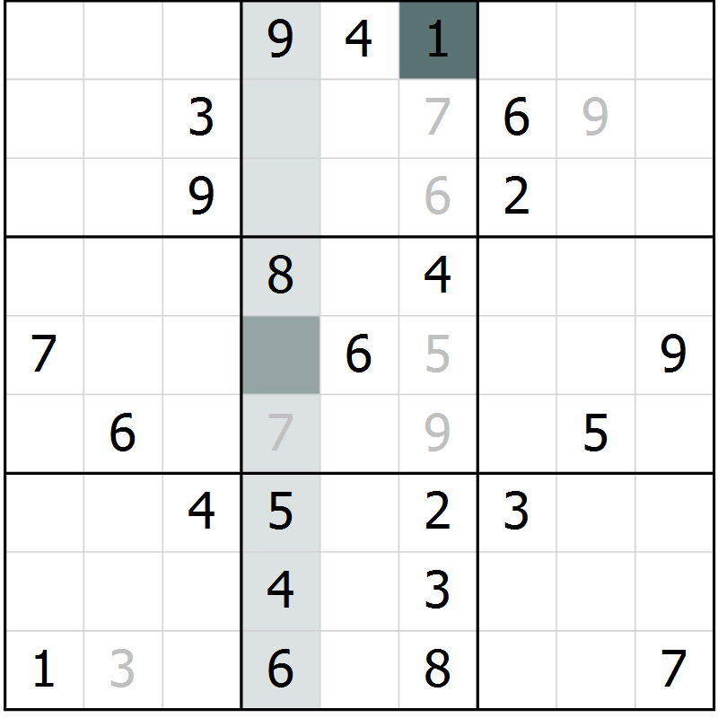 Position des candidats pour la solution de la Gr 75 page 78 du magazine de sudoku Extrême n° 042