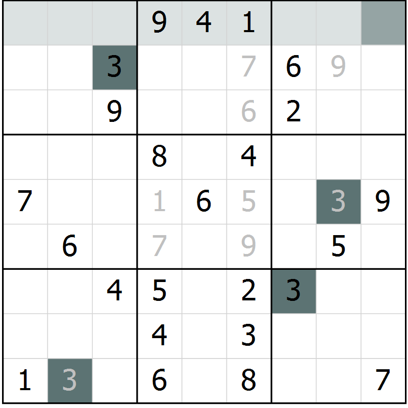 Position des candidats pour la solution de la Gr 75 page 78 du magazine de sudoku Extrême n° 042