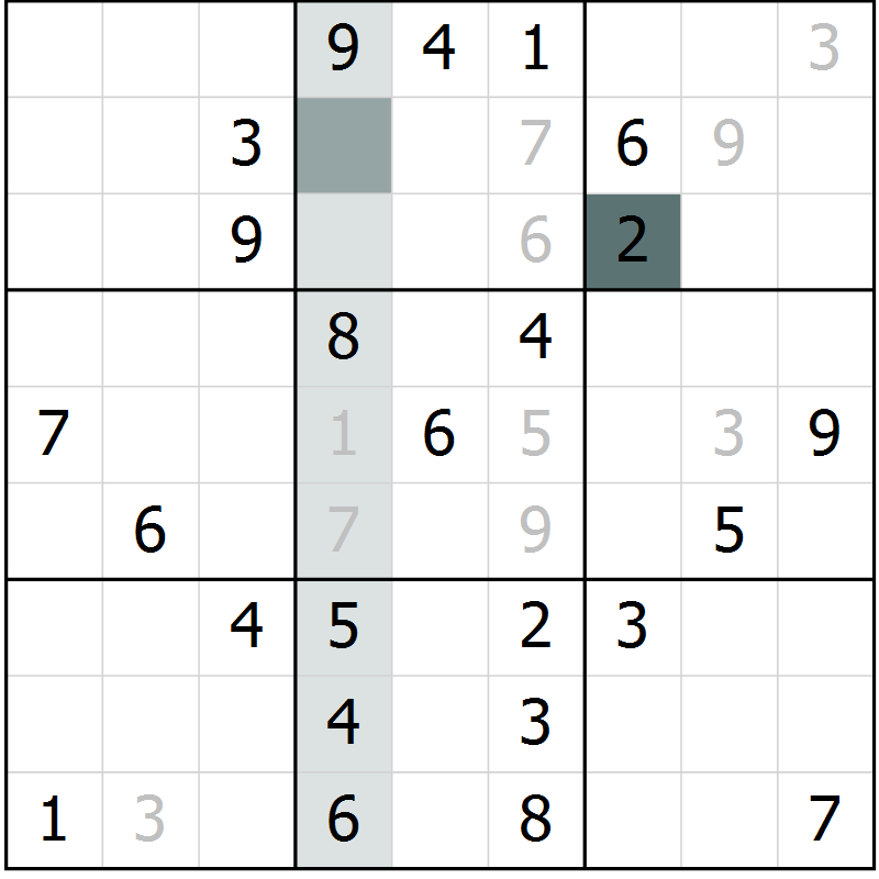 Position des candidats pour la solution de la Gr 75 page 78 du magazine de sudoku Extrême n° 042
