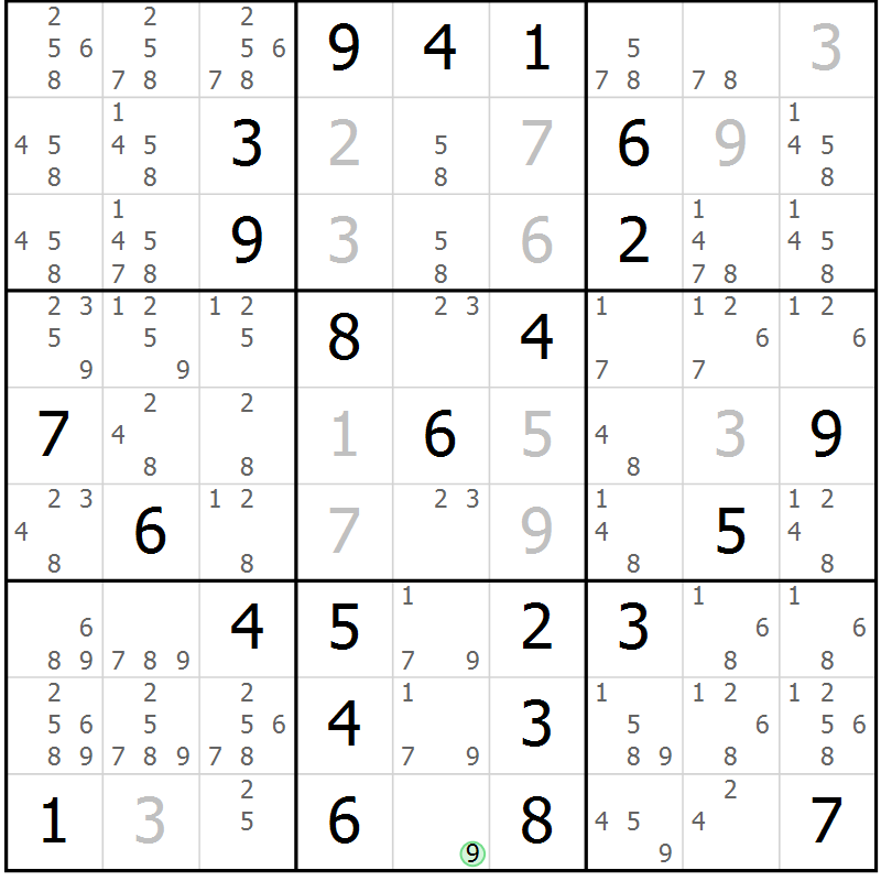Position des candidats pour la solution de la Gr 75 page 78 du magazine de sudoku Extrême n° 042