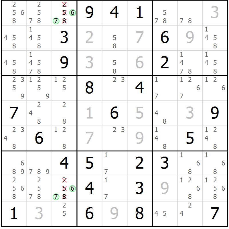 Position des candidats pour la solution de la Gr 75 page 78 du magazine de sudoku Extrême n° 042