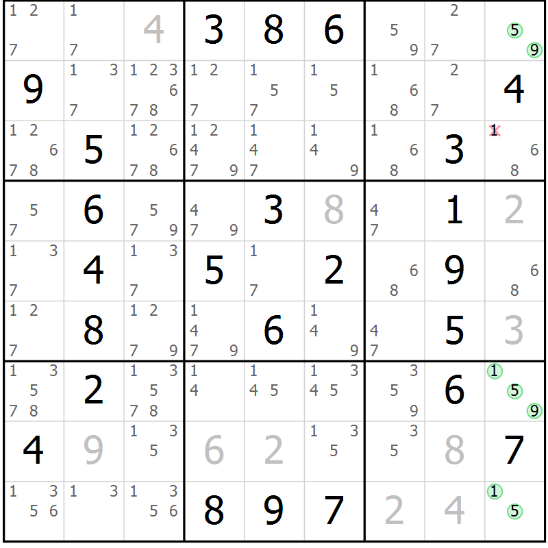 Position des candidats pour la solution de la Gr 76 page 79 du magazine de sudoku Extrême n° 042