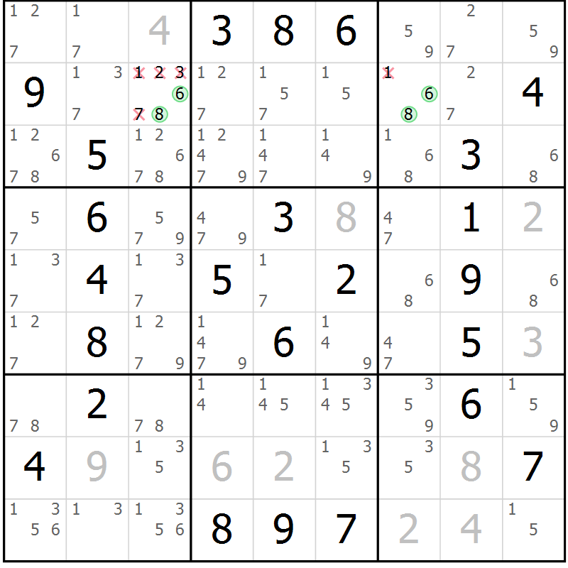 Position des candidats pour la solution de la Gr 76 page 79 du magazine de sudoku Extrême n° 042