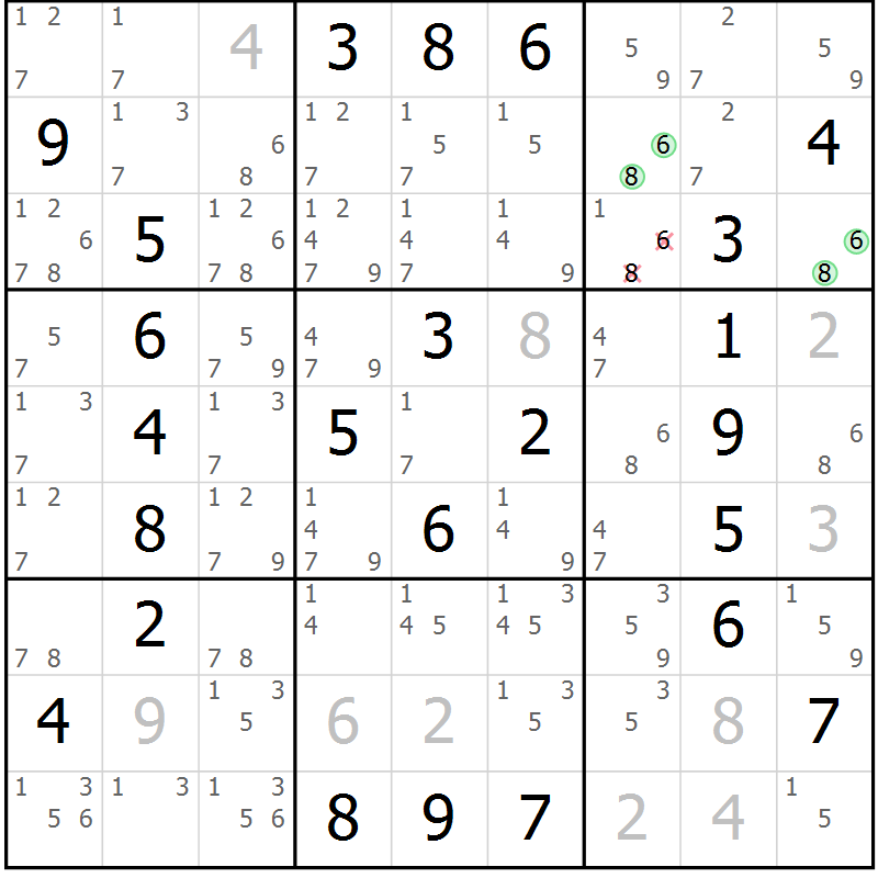 Position des candidats pour la solution de la Gr 76 page 79 du magazine de sudoku Extrême n° 042
