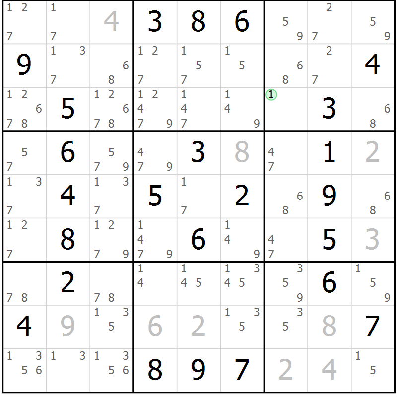 Position des candidats pour la solution de la Gr 76 page 79 du magazine de sudoku Extrême n° 042