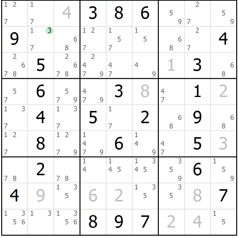 Position des candidats pour la solution de la Gr 76 page 79 du magazine de sudoku Extrême n° 042