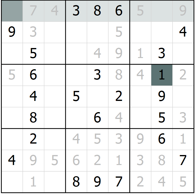 Position des candidats pour la solution de la Gr 76 page 79 du magazine de sudoku Extrême n° 042
