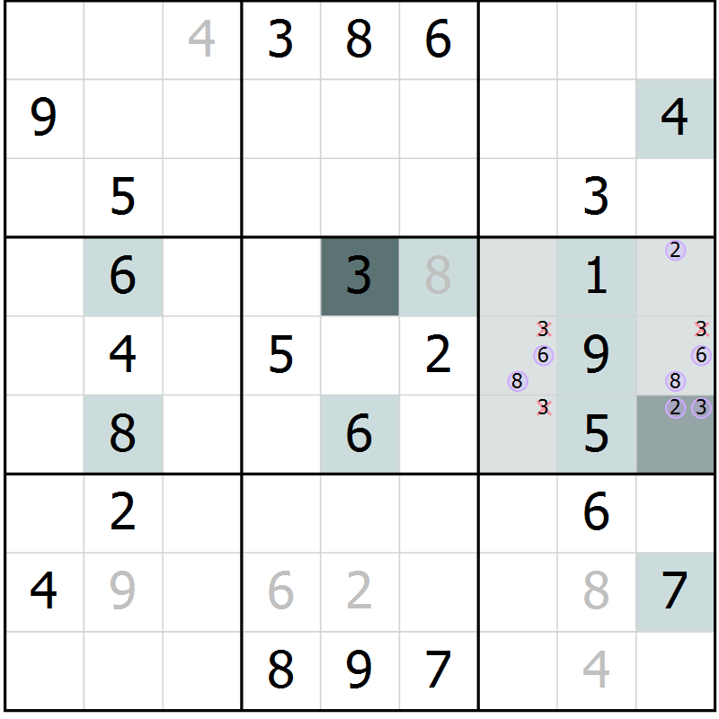 Position des candidats pour la solution de la Gr 76 page 79 du magazine de sudoku Extrême n° 042