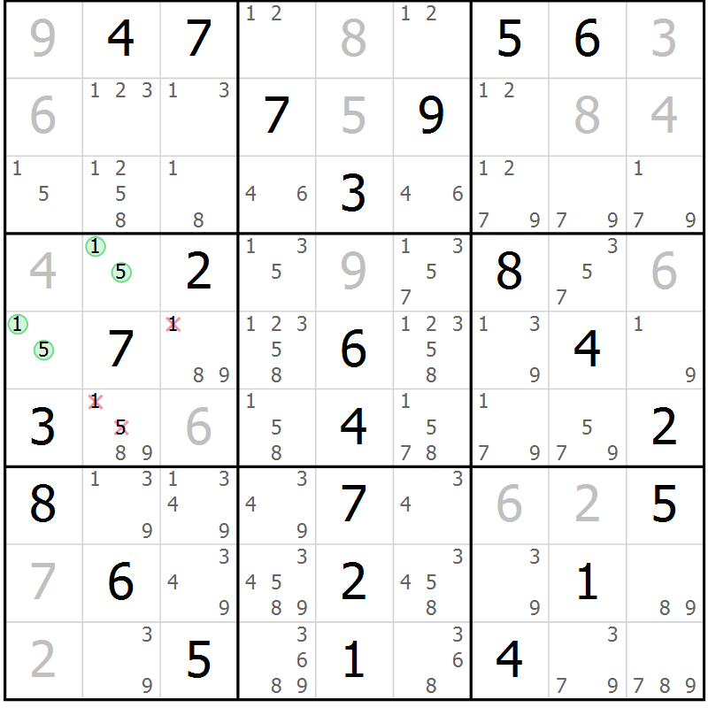 Position des candidats pour la solution de la Gr 77 page 80 du magazine de sudoku Extrême n° 042