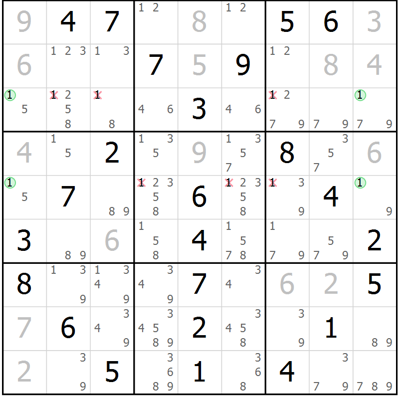 Position des candidats pour la solution de la Gr 77 page 80 du magazine de sudoku Extrême n° 042
