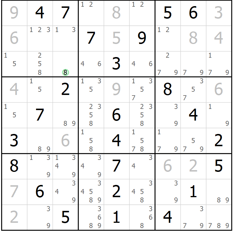 Position des candidats pour la solution de la Gr 77 page 80 du magazine de sudoku Extrême n° 042