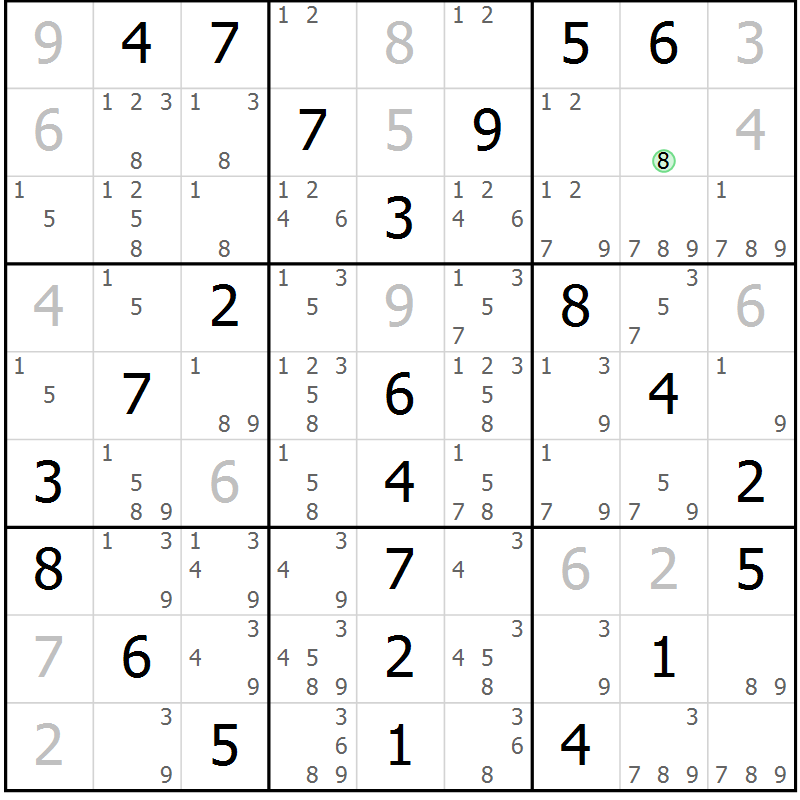 Position des candidats pour la solution de la Gr 77 page 80 du magazine de sudoku Extrême n° 042
