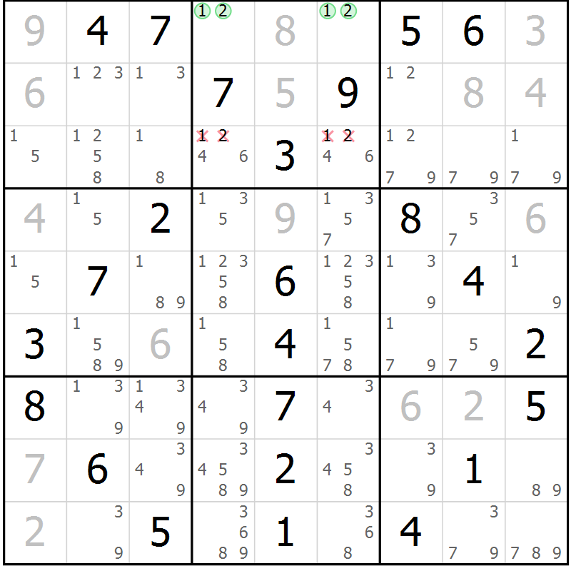 Position des candidats pour la solution de la Gr 77 page 80 du magazine de sudoku Extrême n° 042