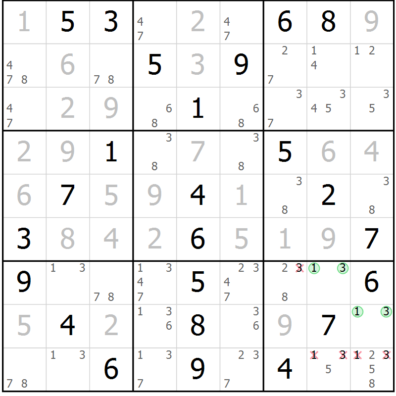 Position des candidats pour la solution de la Gr 78 page 81 du magazine de sudoku Extrême n° 042