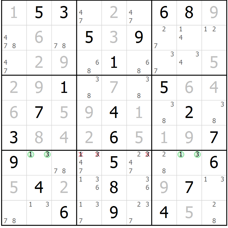 Position des candidats pour la solution de la Gr 78 page 81 du magazine de sudoku Extrême n° 042