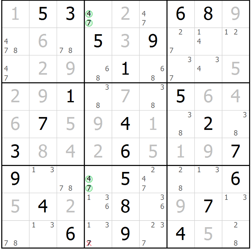 Position des candidats pour la solution de la Gr 78 page 81 du magazine de sudoku Extrême n° 042