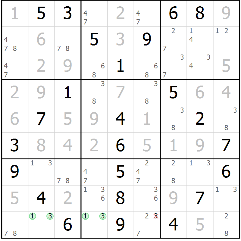 Position des candidats pour la solution de la Gr 78 page 81 du magazine de sudoku Extrême n° 042