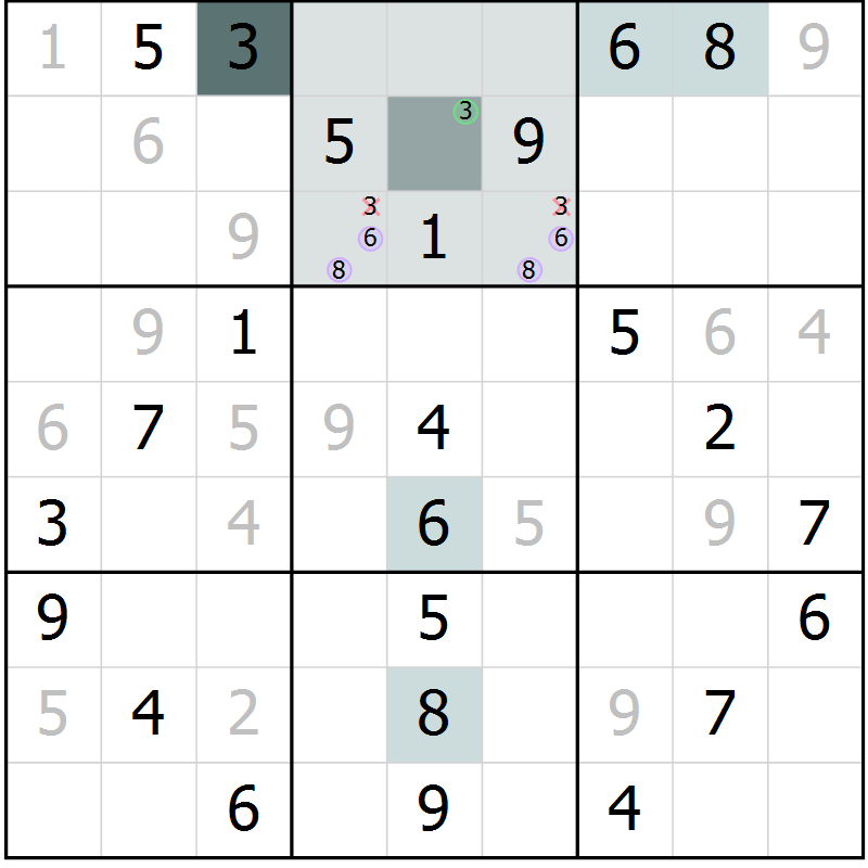 Position des candidats pour la solution de la Gr 78 page 81 du magazine de sudoku Extrême n° 042