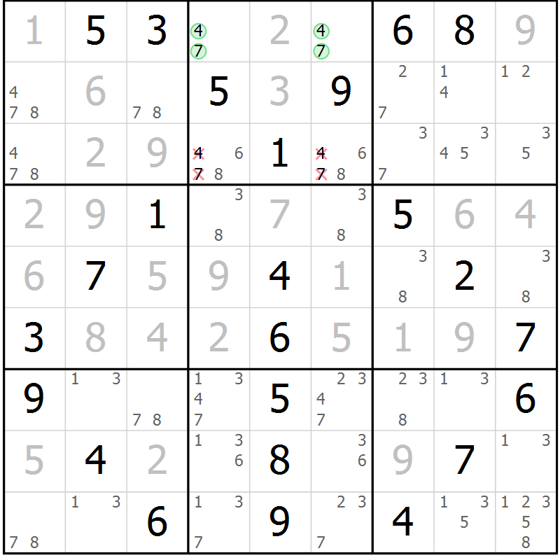 Position des candidats pour la solution de la Gr 78 page 81 du magazine de sudoku Extrême n° 042