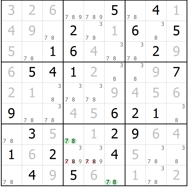 Position des candidats pour la solution de la Gr 79 page 82 du magazine de sudoku Extrême n° 042